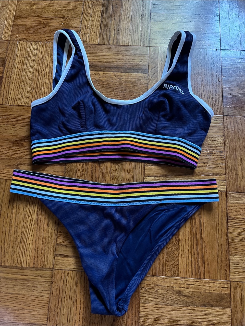Rip Curl Sporty Bikini Set with Multicolor Stripe Trim